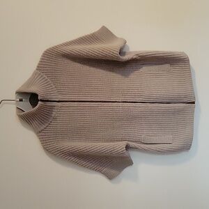 Etcetera 100% Wool Tan Short Sleeve Sweater High Neck Zip Women's XS